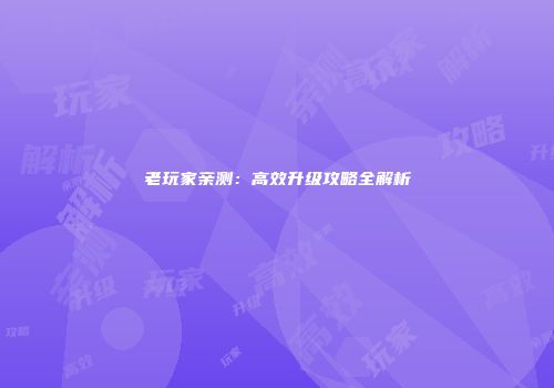老玩家亲测：高效升级攻略全解析