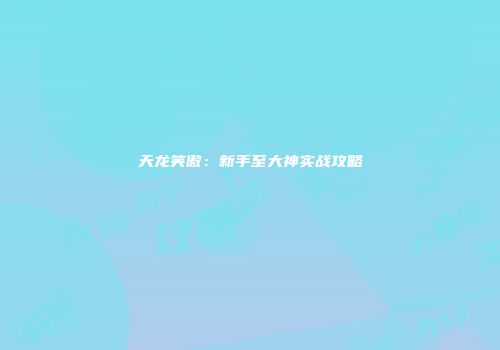 天龙笑傲：新手至大神实战攻略