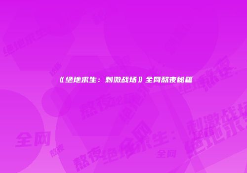 《绝地求生：刺激战场》全网熬夜秘籍