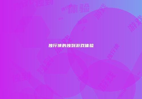 独行侠的独到游戏体验
