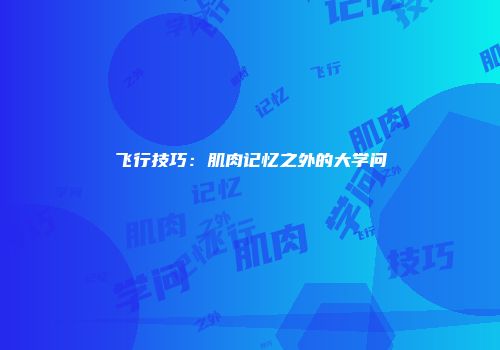 飞行技巧:肌肉记忆之外的大学问