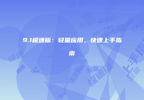 9.1极速版：轻量应用，快速上手指南
