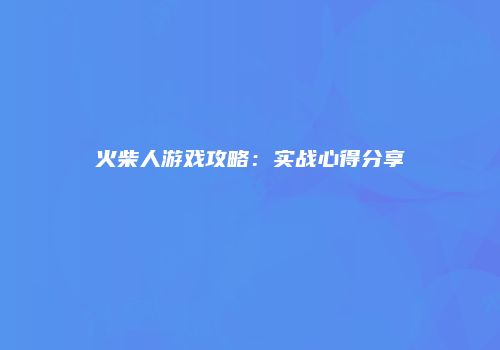 火柴人游戏攻略：实战心得分享