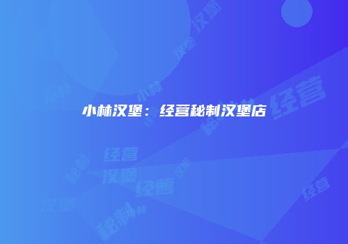 小林汉堡：经营秘制汉堡店