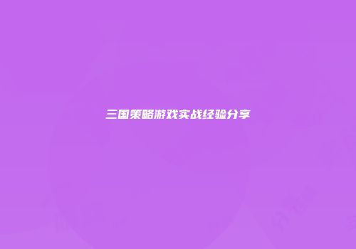 三国策略游戏实战经验分享