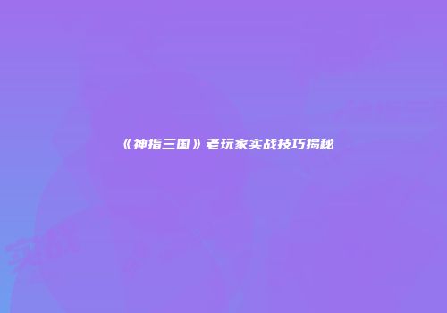 《神指三国》老玩家实战技巧揭秘