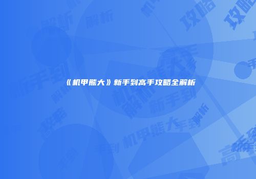 《机甲熊大》新手到高手攻略全解析