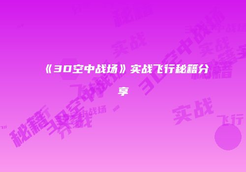 《3D空中战场》实战飞行秘籍分享