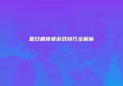 夏日抓哥哥游戏技巧全解析