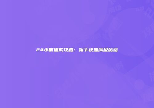 24小时速成攻略：新手快速满级秘籍