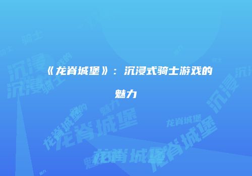 《龙脊城堡》：沉浸式骑士游戏的魅力
