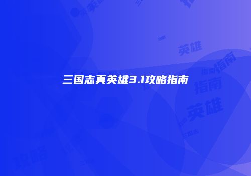 三国志真英雄3.1攻略指南