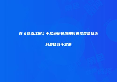 在《热血江湖》中松狮角色应如何选择装备以达到最佳战斗效果