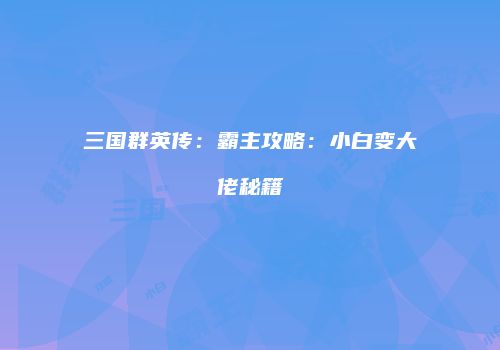 三国群英传：霸主攻略：小白变大佬秘籍