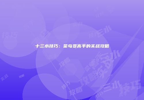 十三水技巧：菜鸟变高手的实战攻略