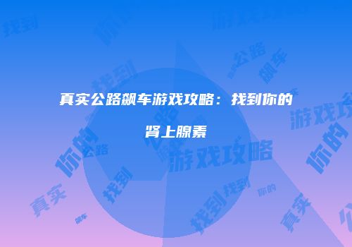 真实公路飙车游戏攻略：找到你的肾上腺素