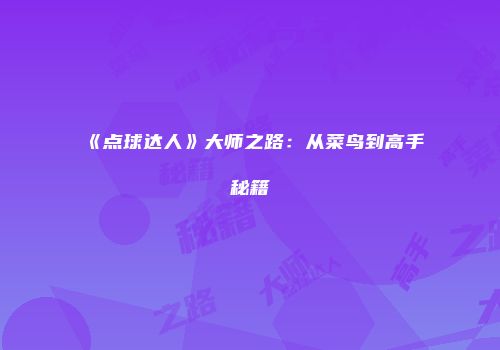 《点球达人》大师之路：从菜鸟到高手秘籍