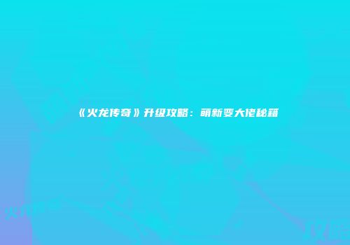 《火龙传奇》升级攻略:萌新变大佬秘籍