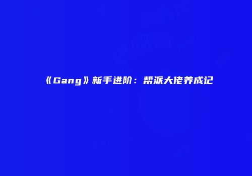《Gang》新手进阶：帮派大佬养成记
