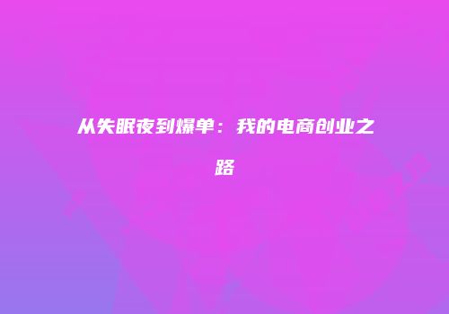 从失眠夜到爆单：我的电商创业之路