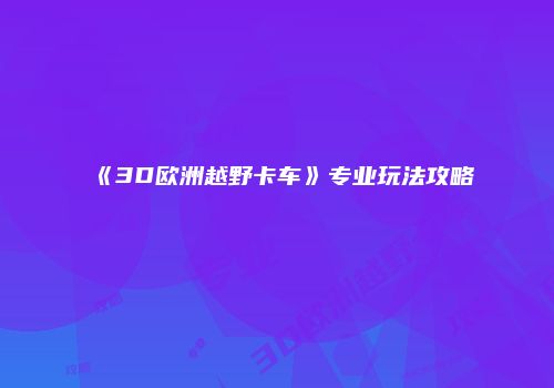 《3D欧洲越野卡车》专业玩法攻略
