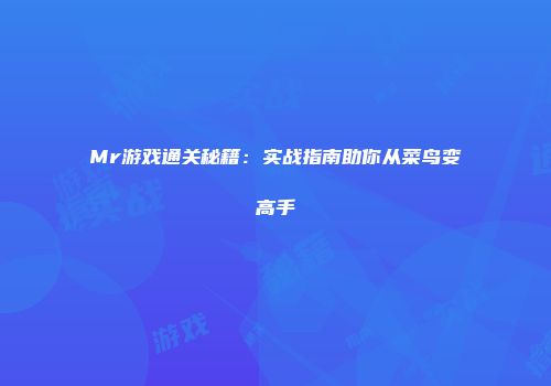 Mr游戏通关秘籍：实战指南助你从菜鸟变高手