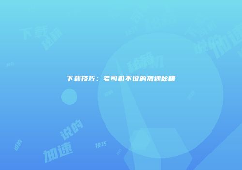 下载技巧：老司机不说的加速秘籍