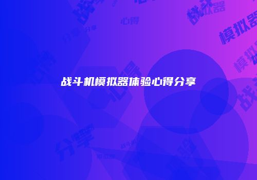 战斗机模拟器体验心得分享