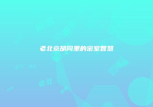 老北京胡同里的密室智慧