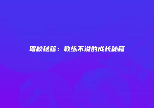 驾校秘籍：教练不说的成长秘籍