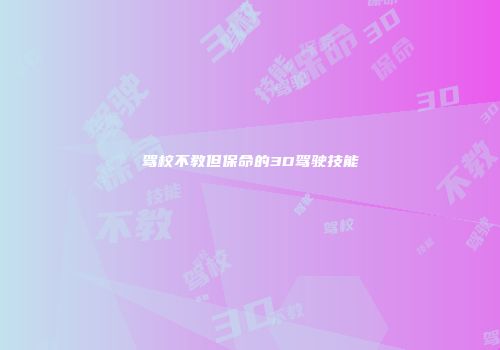 驾校不教但保命的3D驾驶技能