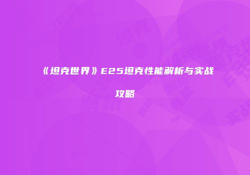 《坦克世界》E25坦克性能解析与实战攻略